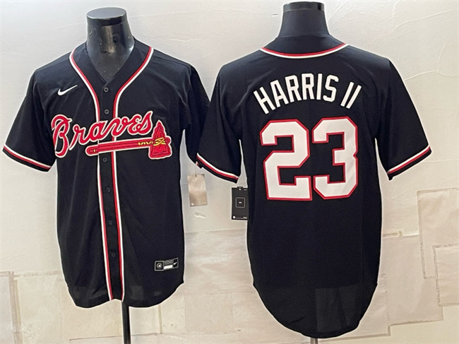 Men's Atlanta Braves #23 Michael Harris II 2026 Fashion Replica Black Out Stitched Baseball Jersey